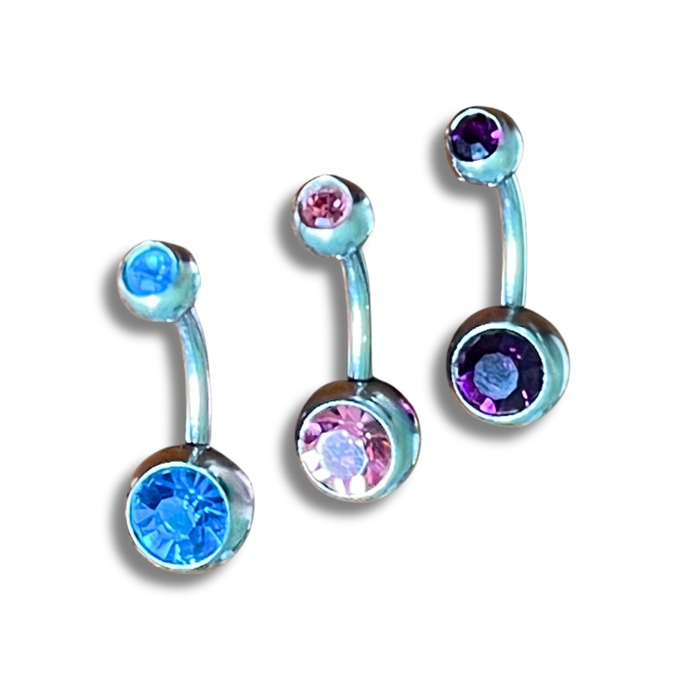 Set of 3 Belly Button Rings multi-color blue pink purple 14G